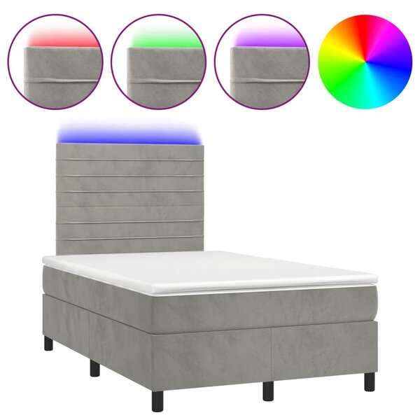 Box spring postel s matrací a LED světle šedá 120x200 cm samet 3136173