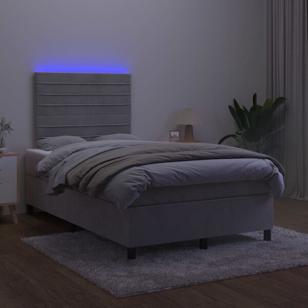 Box spring postel s matrací a LED světle šedá 120x200 cm samet 3136173