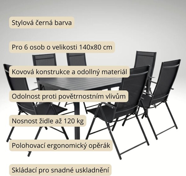 Vikio Zahradní set 140x80 pro 6 osob V136-140 černá