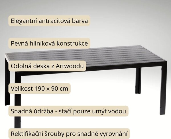 Vikio Zahradní set 190x90 pro 8 osob DT278-190 antracit