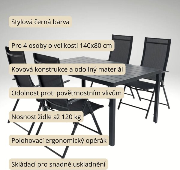 Vikio Zahradní set 140x80 pro 4 osoby V134-140 černá