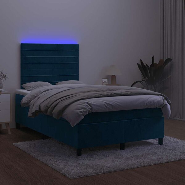 Box spring postel s matrací a LED tmavě modrá 120x200 cm samet 3136177