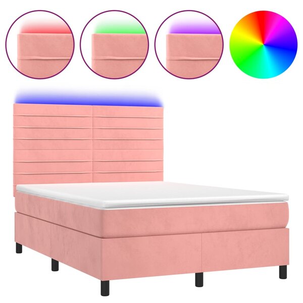 Box spring postel s matrací a LED růžová 140x190 cm samet 3136184