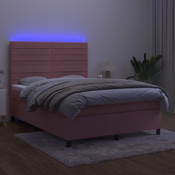 Box spring postel s matrací a LED růžová 140x190 cm samet 3136184