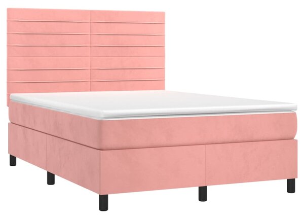 Box spring postel s matrací a LED růžová 140x190 cm samet 3136184