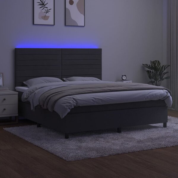 Box spring postel s matrací a LED tmavě šedá 160x200 cm samet 3136192