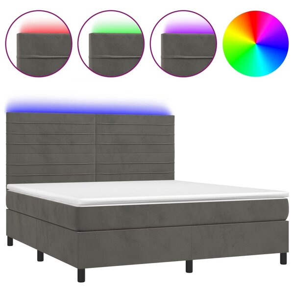 Box spring postel s matrací a LED tmavě šedá 160x200 cm samet 3136192