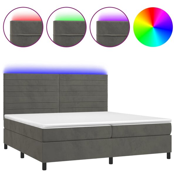 Box spring postel s matrací a LED tmavě šedá 200x200 cm samet 3136204
