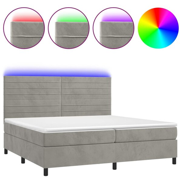 Box spring postel s matrací a LED světle šedá 200x200 cm samet 3136203