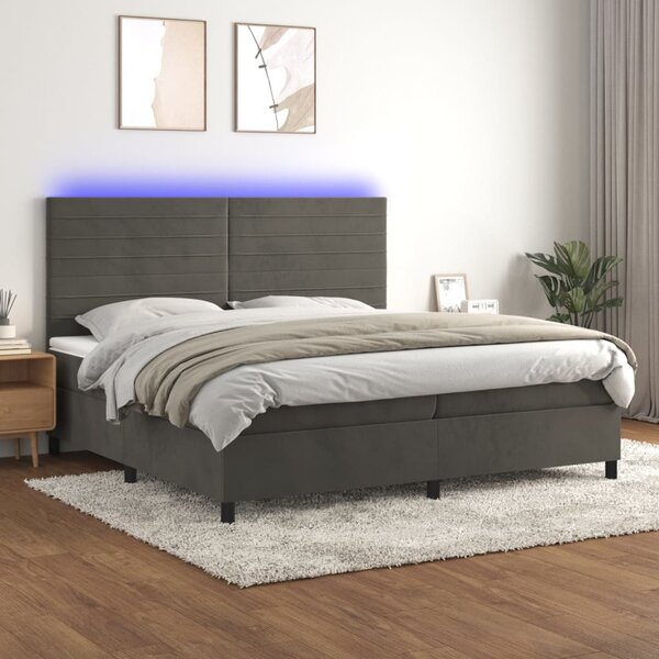 Box spring postel s matrací a LED tmavě šedá 200x200 cm samet 3136204