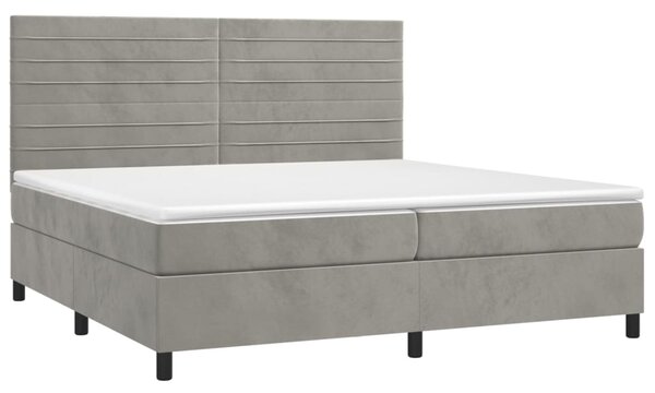 Box spring postel s matrací a LED světle šedá 200x200 cm samet 3136203