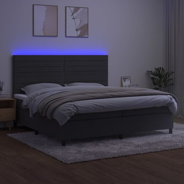 Box spring postel s matrací a LED tmavě šedá 200x200 cm samet 3136204