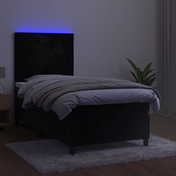 Box spring postel s matrací a LED černá 80 x 200 cm samet 3136211