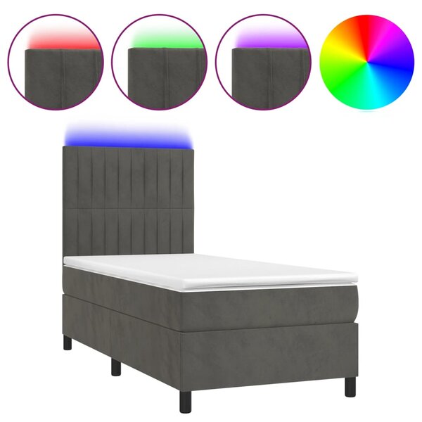 Box spring postel s matrací a LED tmavě šedá 80 x 200 cm samet 3136210