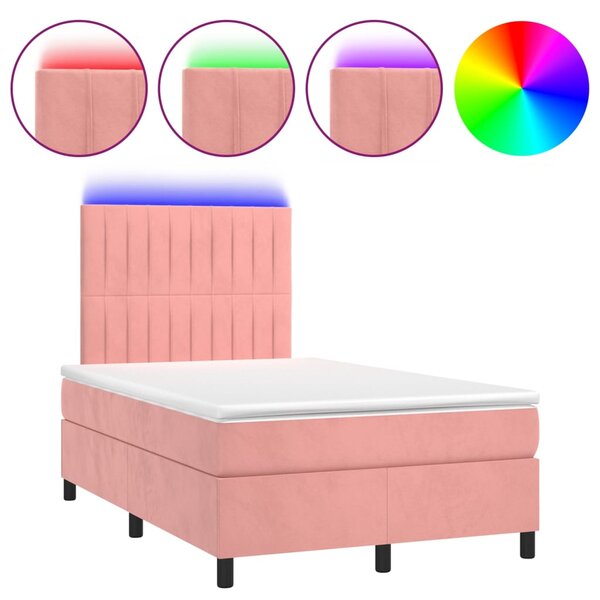 Box spring postel s matrací a LED růžová 120x200 cm samet 3136238