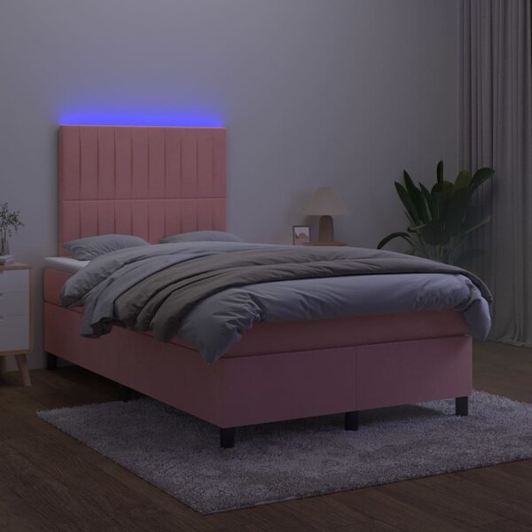 Box spring postel s matrací a LED růžová 120x200 cm samet 3136238