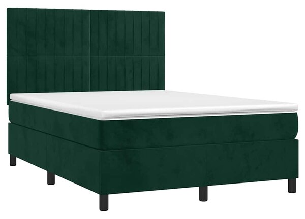 Box spring postel s matrací a LED tmavě zelená 140x190 cm samet 3136242