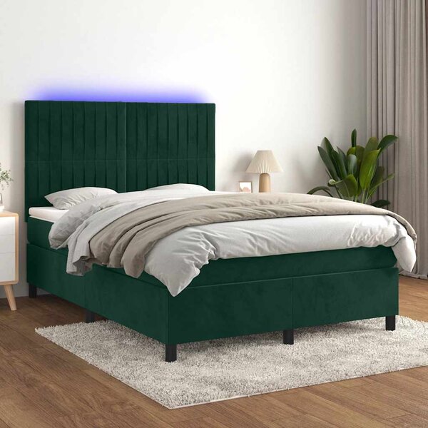 Box spring postel s matrací a LED tmavě zelená 140x190 cm samet 3136242