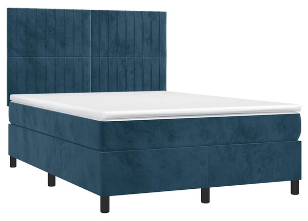 Box spring postel s matrací a LED tmavě modrá 140x190 cm samet 3136243