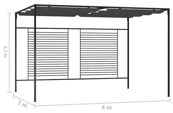 Altán se zatahovací střechou 4x3x2,3 m antracitový 180 g/m² 313625