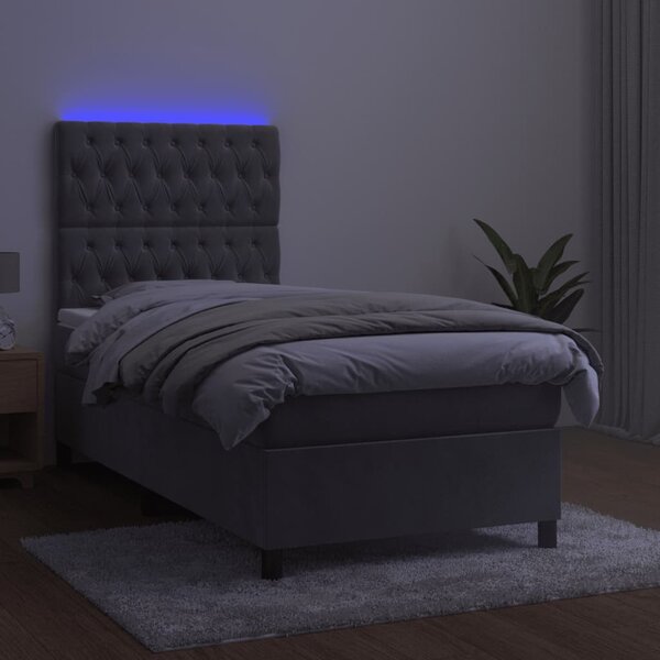 Box spring postel s matrací a LED světle šedá 80 x 200 cm samet 3136269