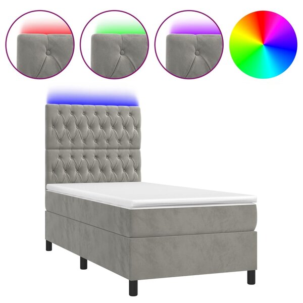 Box spring postel s matrací a LED světle šedá 80 x 200 cm samet 3136269