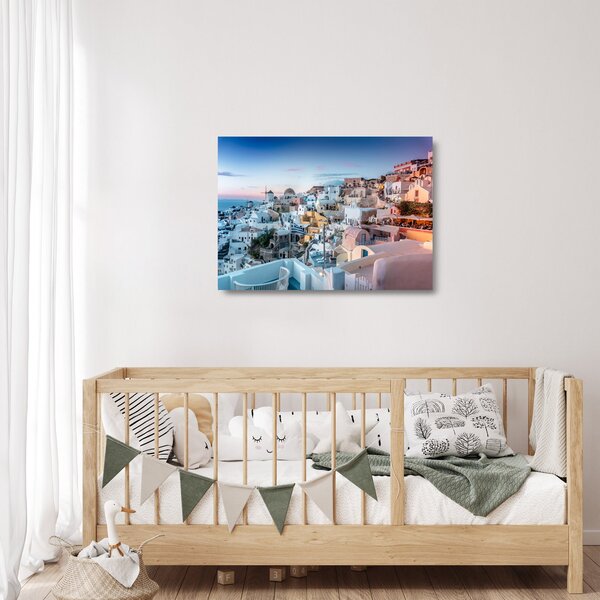 Skleněný obraz - Stmívání v Santorini (70x50 cm)