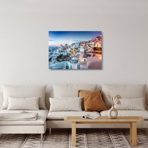 Skleněný obraz - Stmívání v Santorini (70x50 cm)