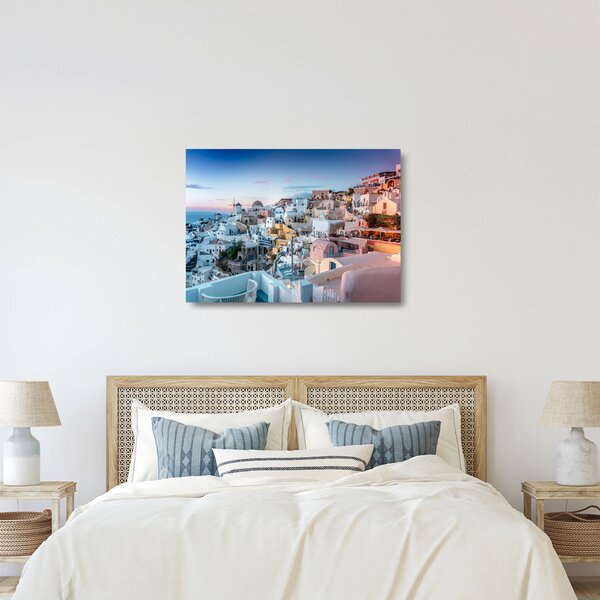 Skleněný obraz - Stmívání v Santorini (70x50 cm)