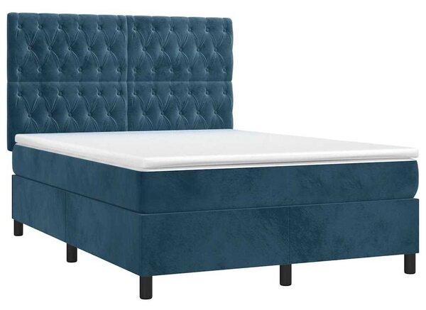 Box spring postel s matrací a LED tmavě modrá 140x190 cm samet 3136303