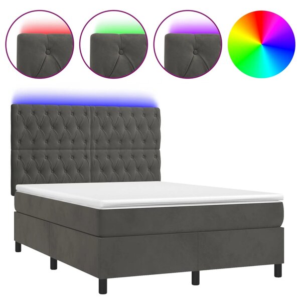 Box spring postel s matrací a LED tmavě šedá 140x200 cm samet 3136306