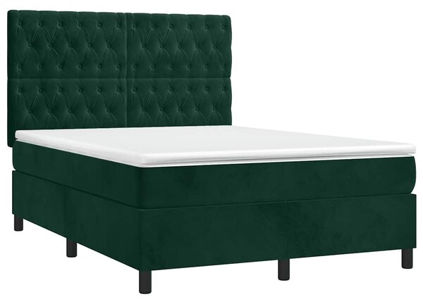 Box spring postel s matrací a LED tmavě zelená 140x190 cm samet 3136302