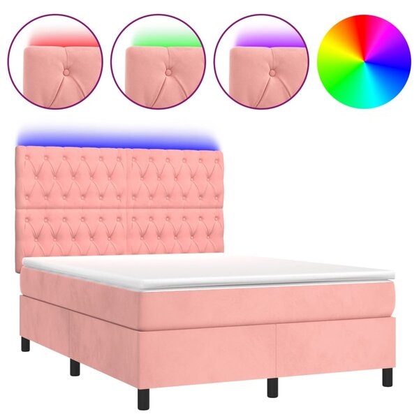 Box spring postel s matrací a LED růžová 140x190 cm samet 3136304