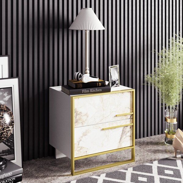 Hanah Home Noční stolek Pol bílý/zlatý