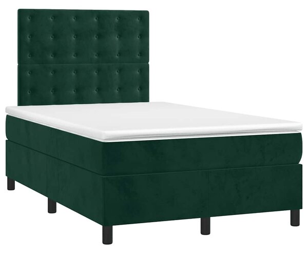 Box spring postel s matrací a LED tmavě zelená 120x200 cm samet 3136356