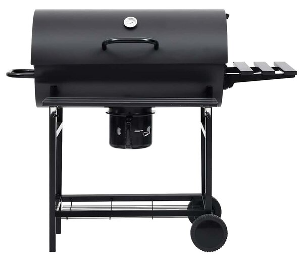 Válcový gril s kolečky a poličkami černý ocel 115 x 85 x 95 cm 313636
