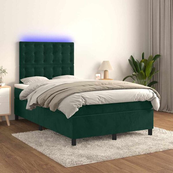 Box spring postel s matrací a LED tmavě zelená 120x200 cm samet 3136356
