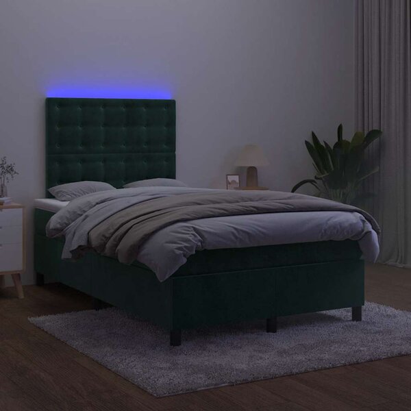 Box spring postel s matrací a LED tmavě zelená 120x200 cm samet 3136356