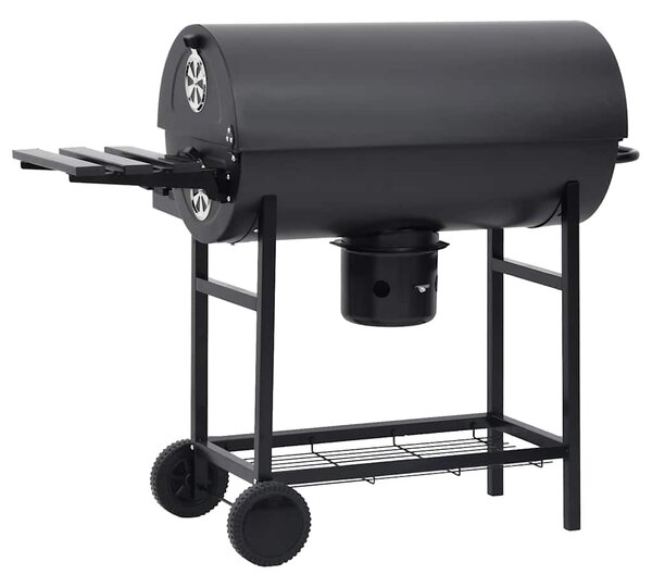 Válcový gril s kolečky a poličkami černý ocel 115 x 85 x 95 cm 313636
