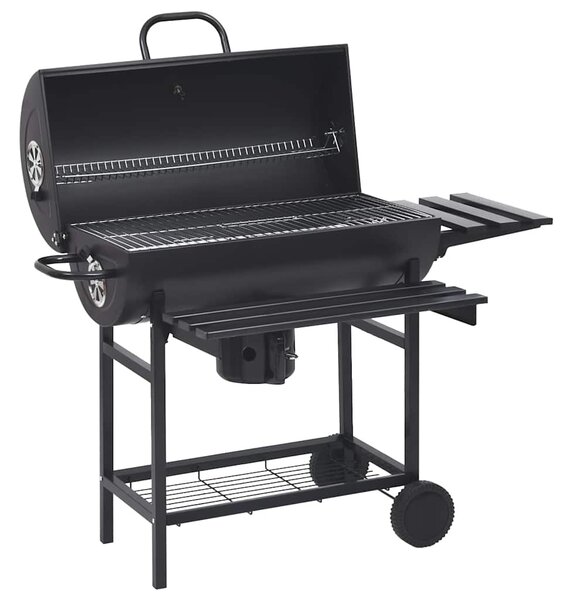Válcový gril s kolečky a poličkami černý ocel 115 x 85 x 95 cm 313636