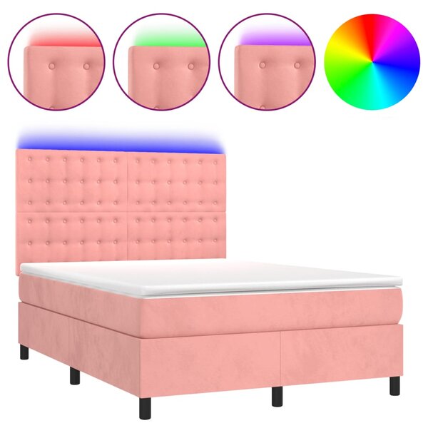 Box spring postel s matrací a LED růžová 140x190 cm samet 3136364