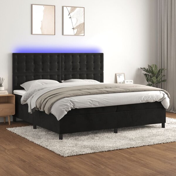 Box spring postel s matrací a LED černá 200x200 cm samet 3136385