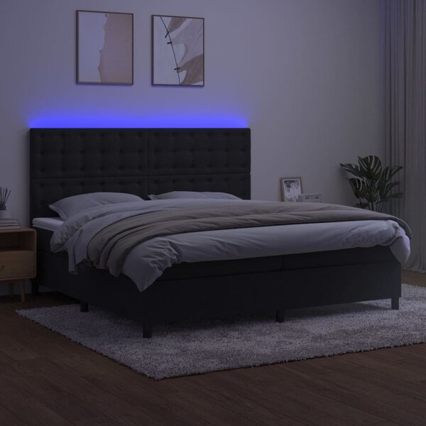 Box spring postel s matrací a LED černá 200x200 cm samet 3136385