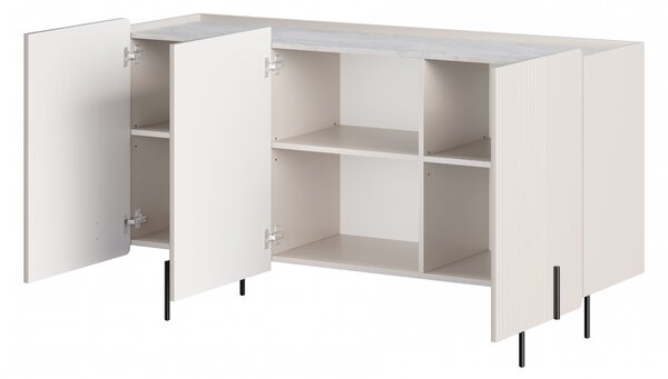 Komoda Malmi 150 cm třídveřová - kašmír / crema bianca / černé nohy