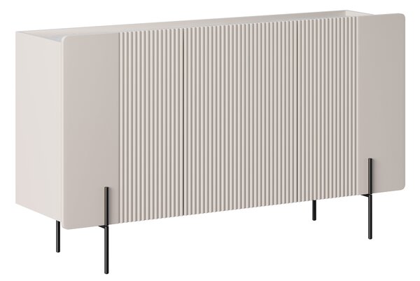 Komoda Malmi 150 cm třídveřová - kašmír / crema bianca / černé nohy