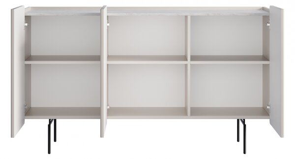 Komoda Malmi 150 cm třídveřová - kašmír / crema bianca / černé nohy