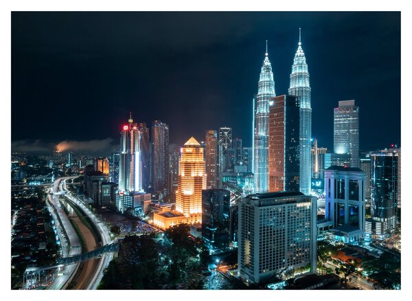 Skleněný obraz - Noc v Kuala Lumpur (70x50 cm)