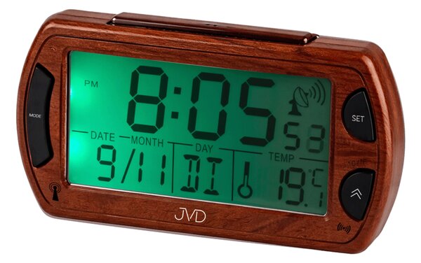 JVD Rádiem řízený digitální budík v imitaci dřeva JVD RB358.12 s teploměrem a podsvícením
