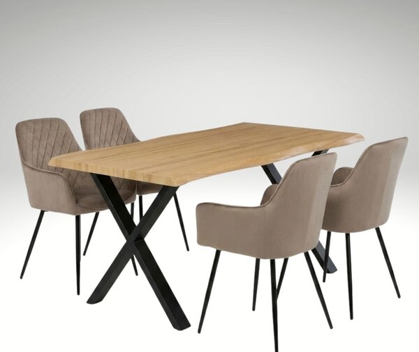 Vikio Jídelní set pro 4 osoby 160x90 cm soft dub noha X béžová židle s područkami VJS226-4CA