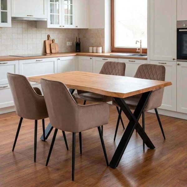 Vikio Jídelní set pro 4 osoby 160x90 cm soft dub noha X béžová židle s područkami VJS226-4CA